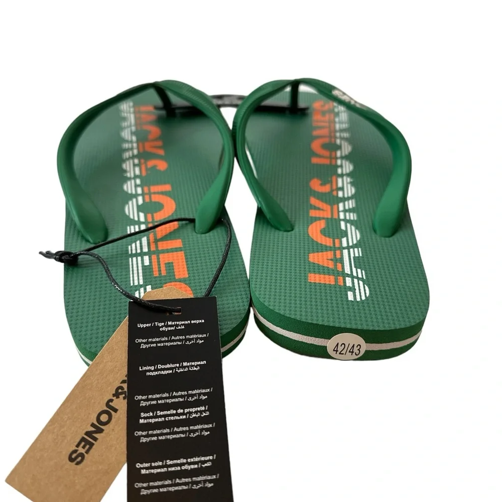 JACK & JONES Mens Logo Flip Flops Sandals Black Summer Beach Shoes Size 9/10 New